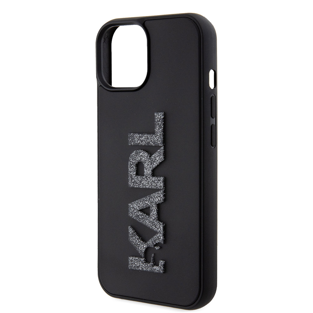 Husa pentru Apple iPhone 15 Plus, Karl Lagerfeld, 3D Rubber Glitter Logo, Neagra