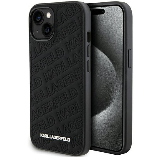 Husa pentru Apple iPhone 15 Plus, Karl Lagerfeld, Diagonal Quilted K Pattern, Neagra