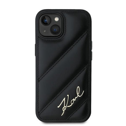 Husa pentru Apple iPhone 15 Plus, Karl Lagerfeld, Diagonal Quilted Script, Neagra