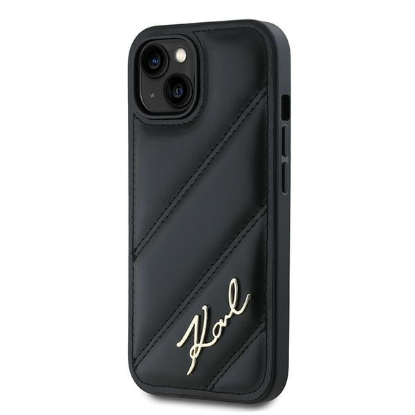 Husa pentru Apple iPhone 15 Plus, Karl Lagerfeld, Diagonal Quilted Script, Neagra