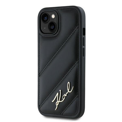 Husa pentru Apple iPhone 15 Plus, Karl Lagerfeld, Diagonal Quilted Script, Neagra