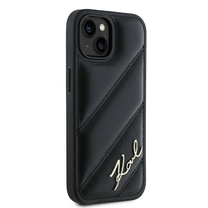 Husa pentru Apple iPhone 15 Plus, Karl Lagerfeld, Diagonal Quilted Script, Neagra