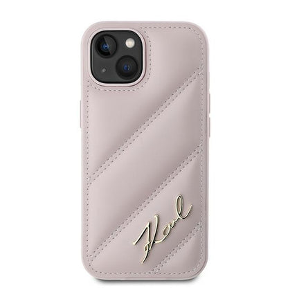 Husa pentru Apple iPhone 15 Plus, Karl Lagerfeld, Diagonal Quilted Script, Roz