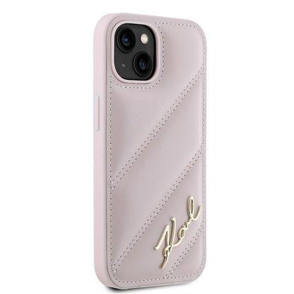 Husa pentru Apple iPhone 15 Plus, Karl Lagerfeld, Diagonal Quilted Script, Roz