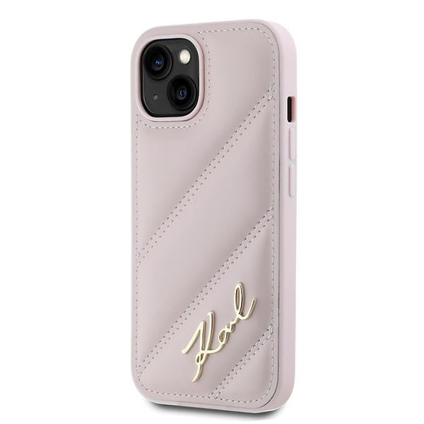 Husa pentru Apple iPhone 15 Plus, Karl Lagerfeld, Diagonal Quilted Script, Roz