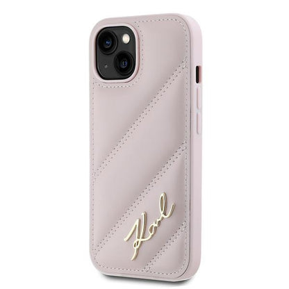 Husa pentru Apple iPhone 15 Plus, Karl Lagerfeld, Diagonal Quilted Script, Roz