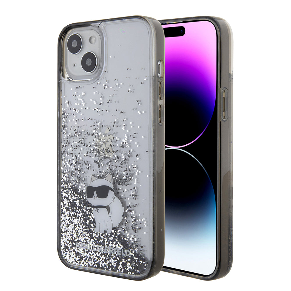 Husa pentru Apple iPhone 15 Plus, Karl Lagerfeld, Liquid Glitter Choupette, Transparenta