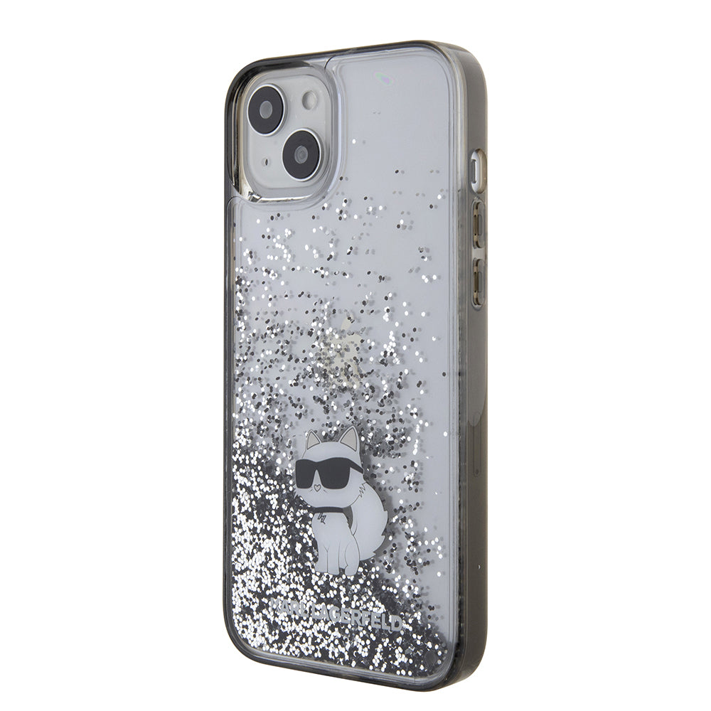 Husa pentru Apple iPhone 15 Plus, Karl Lagerfeld, Liquid Glitter Choupette, Transparenta