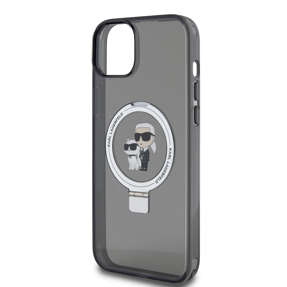 Husa pentru Apple iPhone 15 Plus, Karl Lagerfeld, Ringstand Karl & Choupette, Neagra