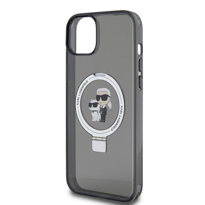 Husa pentru Apple iPhone 15 Plus, Karl Lagerfeld, Ringstand Karl & Choupette, Neagra