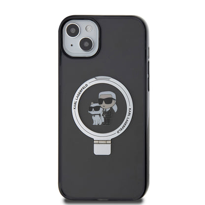Husa pentru Apple iPhone 15 Plus, Karl Lagerfeld, Ringstand Karl & Choupette, Neagra