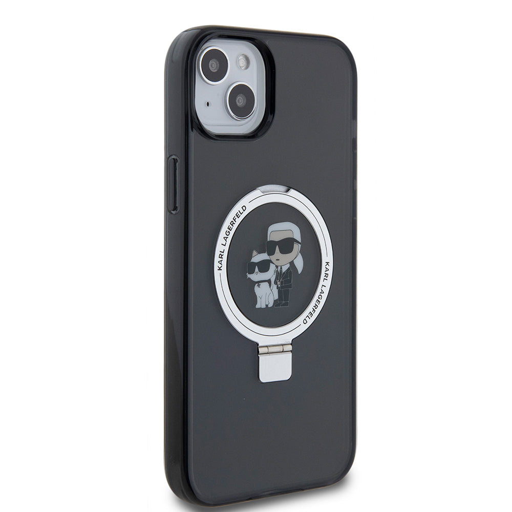 Husa pentru Apple iPhone 15 Plus, Karl Lagerfeld, Ringstand Karl & Choupette, Neagra