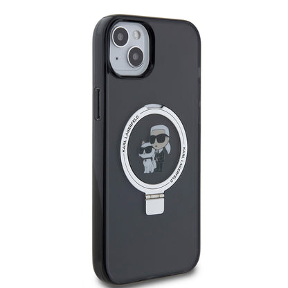 Husa pentru Apple iPhone 15 Plus, Karl Lagerfeld, Ringstand Karl & Choupette, Neagra