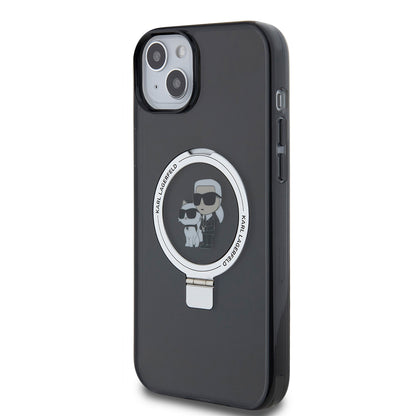 Husa pentru Apple iPhone 15 Plus, Karl Lagerfeld, Ringstand Karl & Choupette, Neagra