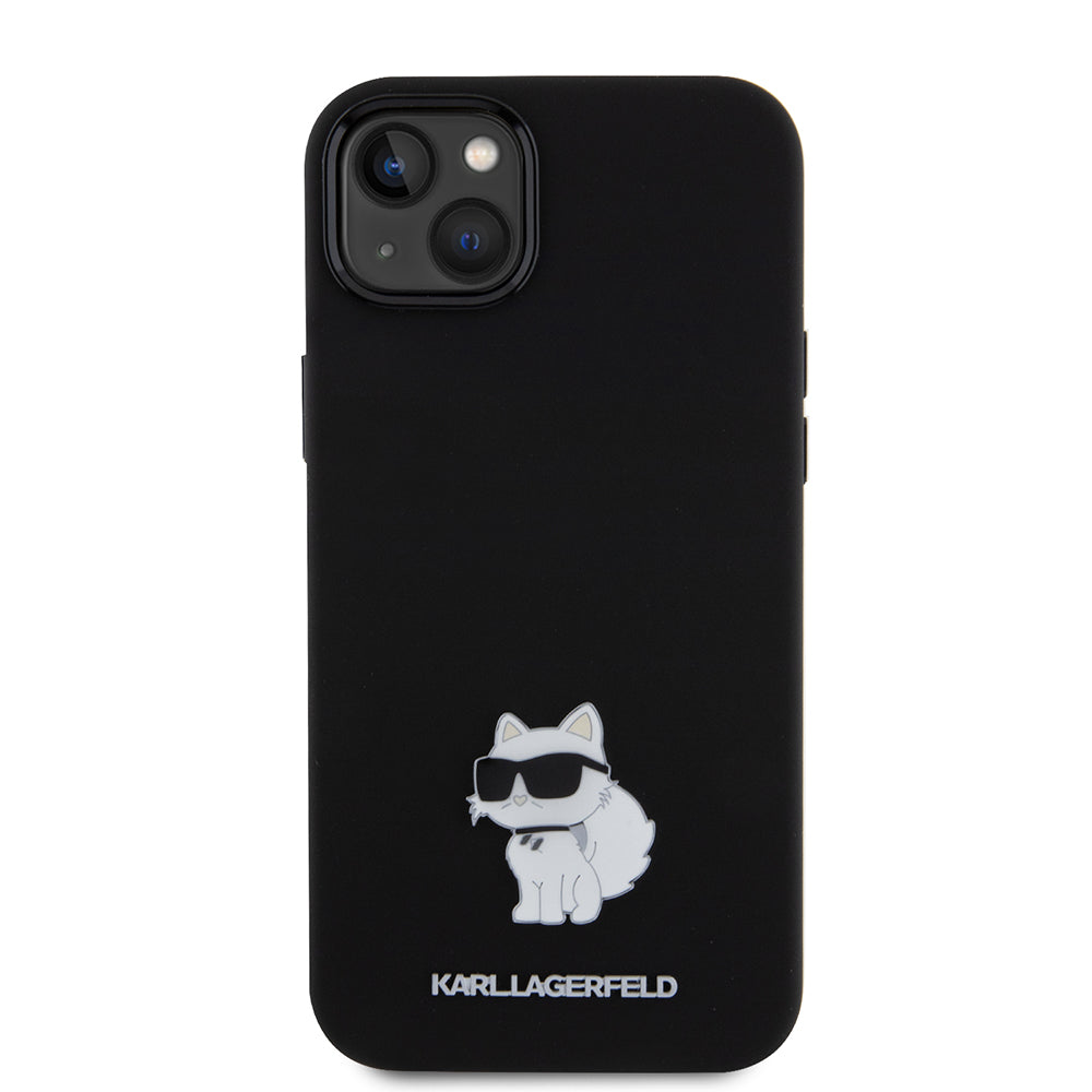 Husa pentru Apple iPhone 15 Plus, Karl Lagerfeld, Silicone Choupette Metal, Neagra