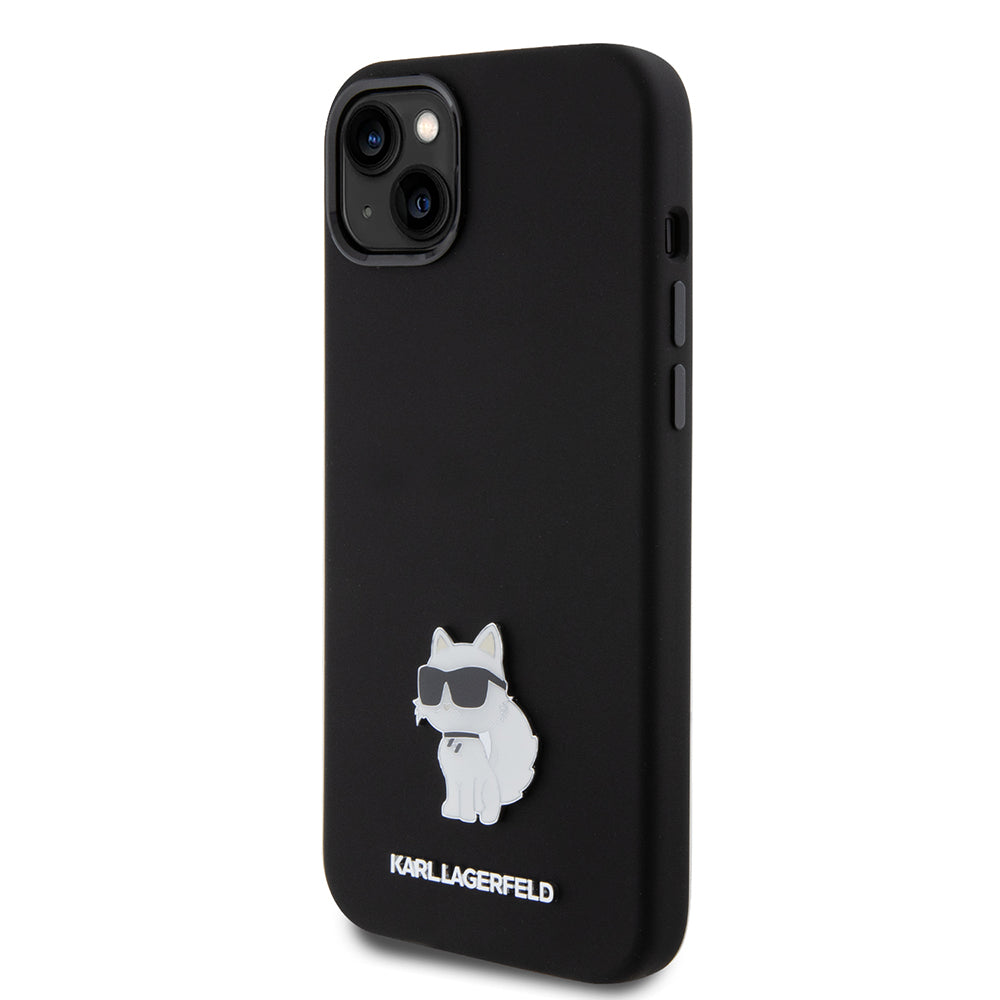 Husa pentru Apple iPhone 15 Plus, Karl Lagerfeld, Silicone Choupette Metal, Neagra