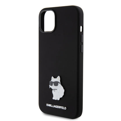 Husa pentru Apple iPhone 15 Plus, Karl Lagerfeld, Silicone Choupette Metal, Neagra