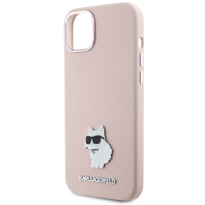 Husa pentru Apple iPhone 15 Plus, Karl Lagerfeld, Silicone Choupette Metal, Roz