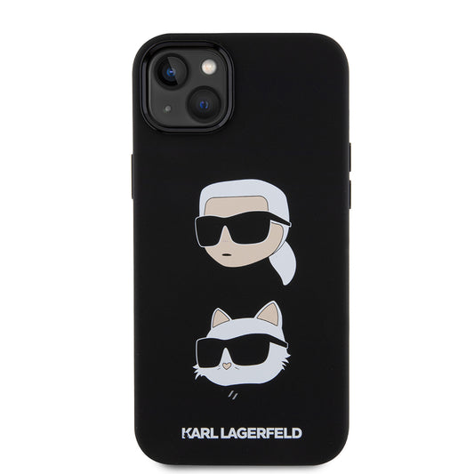 Husa pentru Apple iPhone 15 Plus, Karl Lagerfeld, Silicone Karl & Choupette's Heads, Neagra