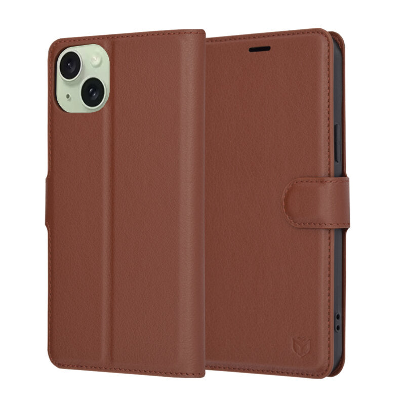 Husa pentru Apple iPhone 15 Plus, Techsuit, Leather Folio, Maro