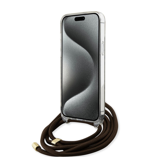 Husa pentru Apple iPhone 15 Pro, Guess, Crossbody Cord 4G Print, Maro