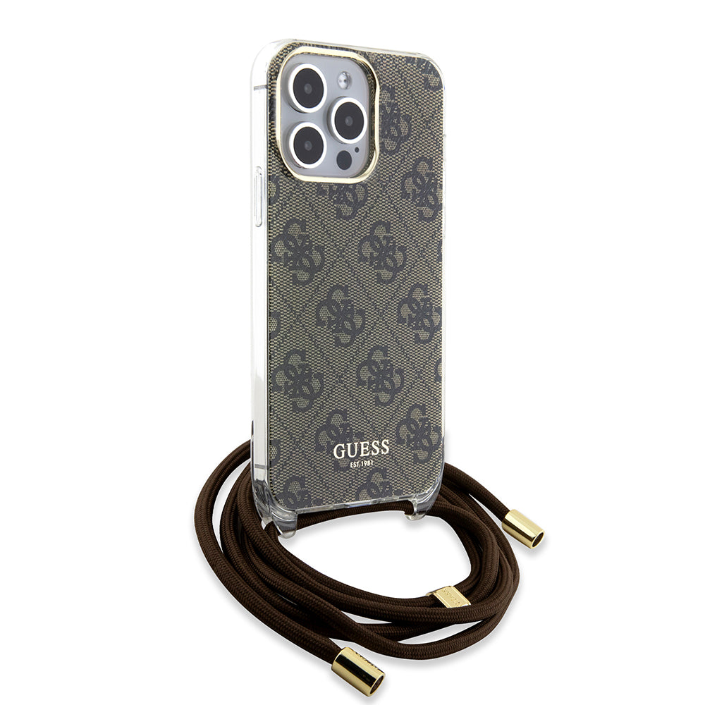 Husa pentru Apple iPhone 15 Pro, Guess, Crossbody Cord 4G Print, Maro