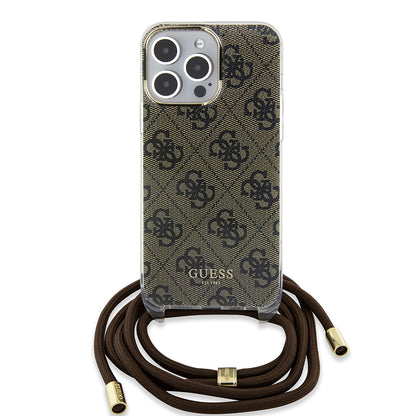 Husa pentru Apple iPhone 15 Pro, Guess, Crossbody Cord 4G Print, Maro