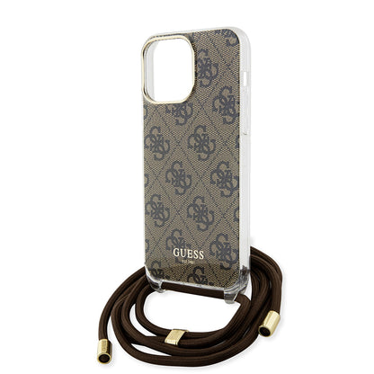Husa pentru Apple iPhone 15 Pro, Guess, Crossbody Cord 4G Print, Maro