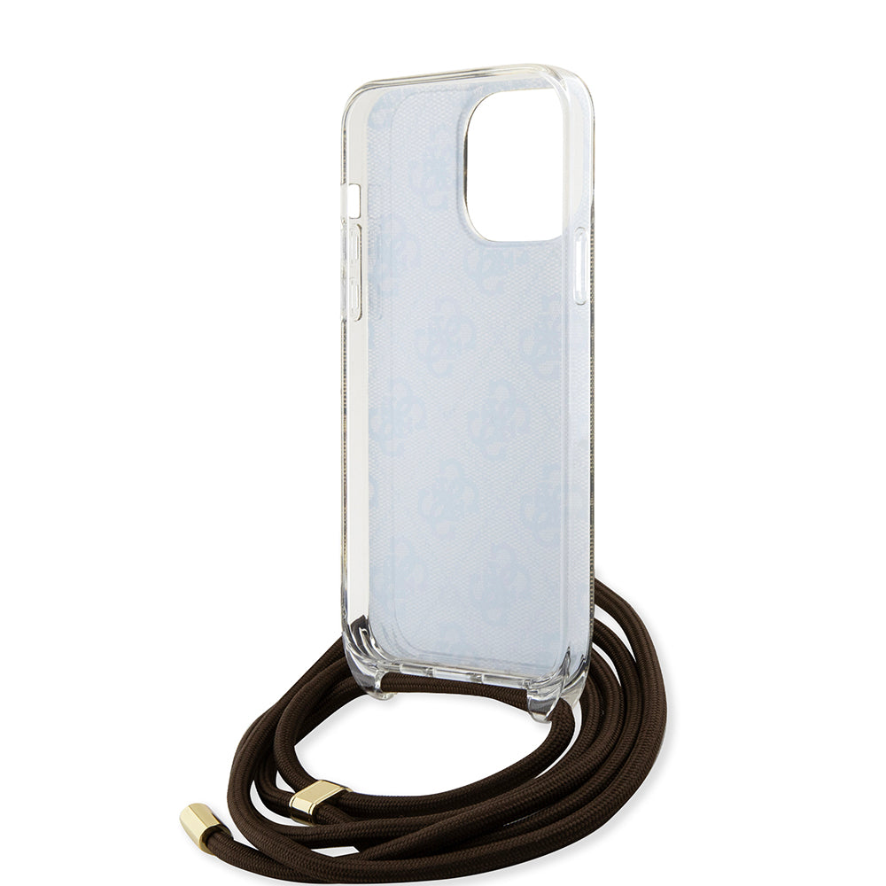 Husa pentru Apple iPhone 15 Pro, Guess, Crossbody Cord 4G Print, Maro