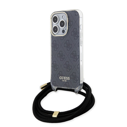 Husa pentru Apple iPhone 15 Pro, Guess, Crossbody Cord 4G Print, Neagra