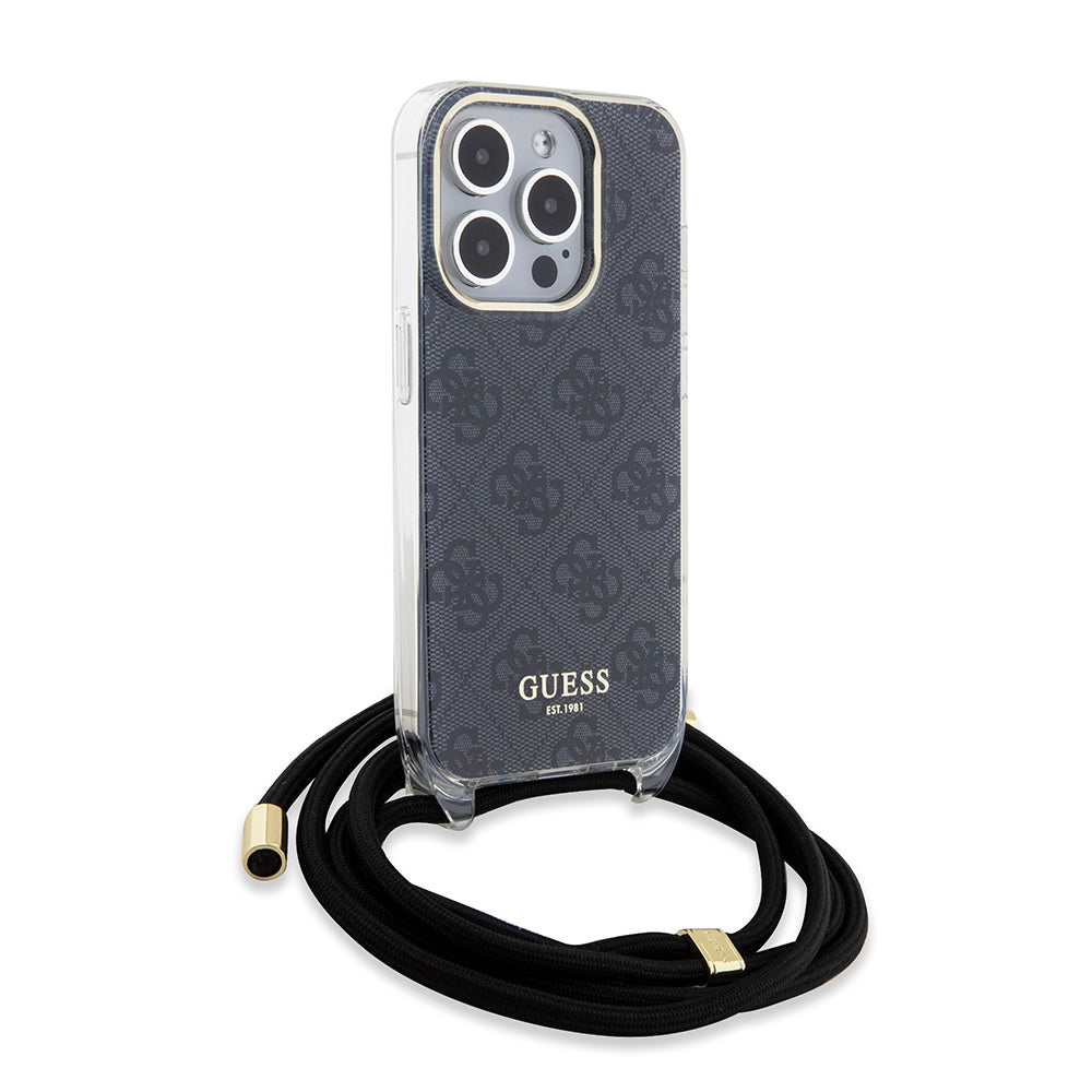 Husa pentru Apple iPhone 15 Pro, Guess, Crossbody Cord 4G Print, Neagra