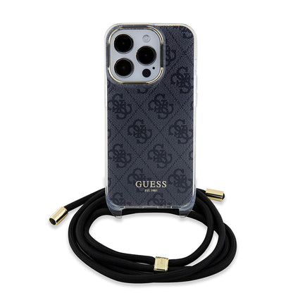 Husa pentru Apple iPhone 15 Pro, Guess, Crossbody Cord 4G Print, Neagra