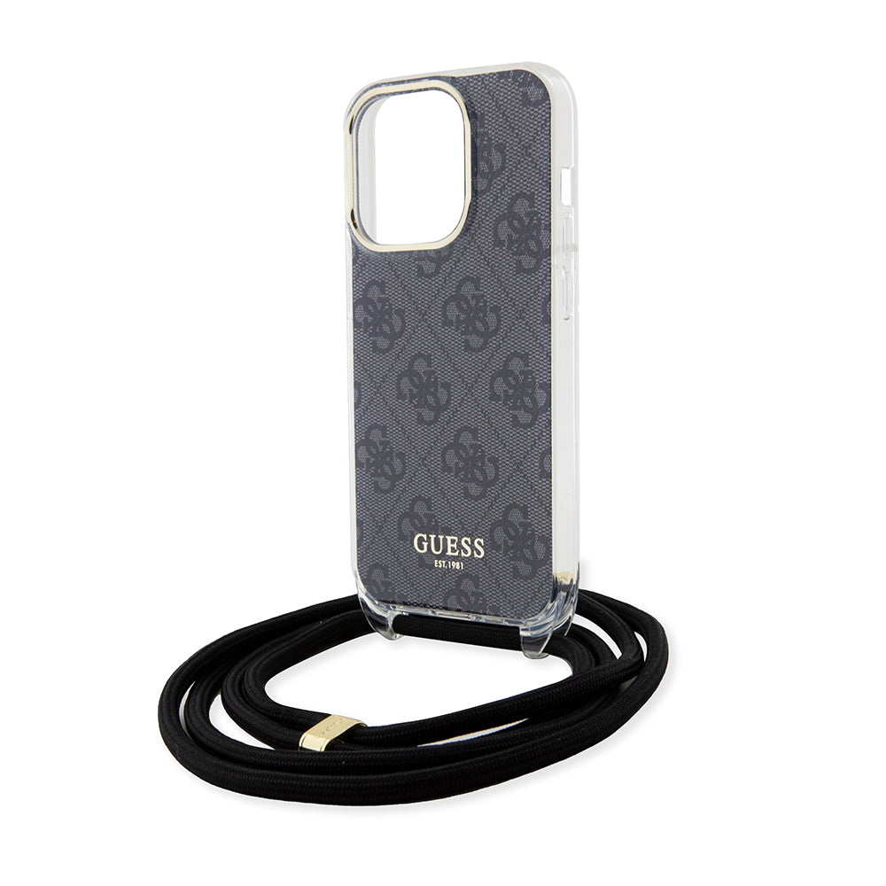 Husa pentru Apple iPhone 15 Pro, Guess, Crossbody Cord 4G Print, Neagra