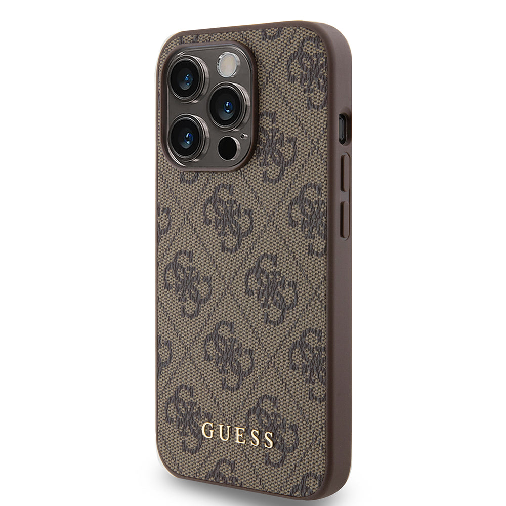 Husa pentru Apple iPhone 15 Pro, Guess, 4G Metal Gold Logo, Maro