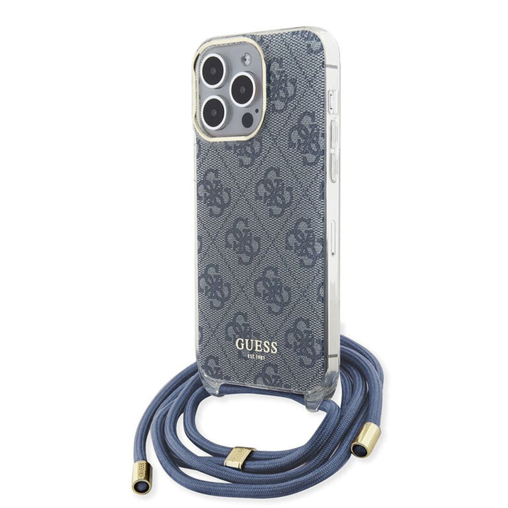 Husa pentru Apple iPhone 15 Pro, Guess, Crossbody Cord 4G Print, Albastra