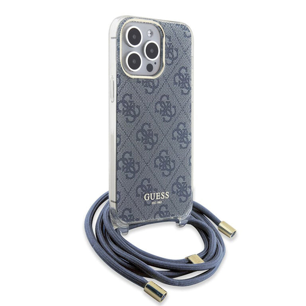 Husa pentru Apple iPhone 15 Pro, Guess, Crossbody Cord 4G Print, Albastra