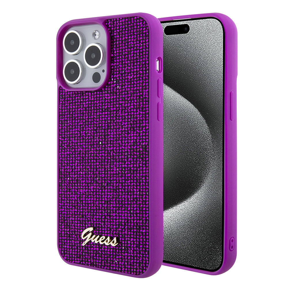 Husa pentru Apple iPhone 15 Pro, Guess, Disco Metal Script, Fucsia