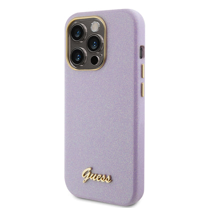 Husa pentru Apple iPhone 15 Pro, Guess, Glitter Glossy Script, Mov Deschis