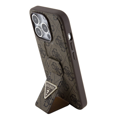 Husa pentru Apple iPhone 15 Pro, Guess, Grip Stand 4G Triangle Strass, Maro