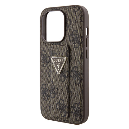 Husa pentru Apple iPhone 15 Pro, Guess, Grip Stand 4G Triangle Strass, Maro