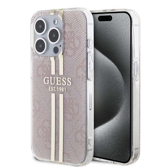Husa pentru Apple iPhone 15 Pro, Guess, IML 4G Gold Stripe, Roz