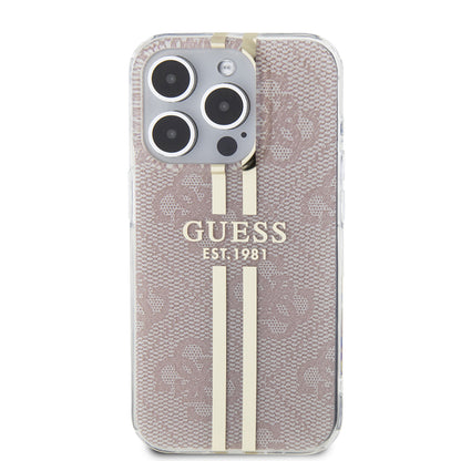 Husa pentru Apple iPhone 15 Pro, Guess, IML 4G Gold Stripe, Roz