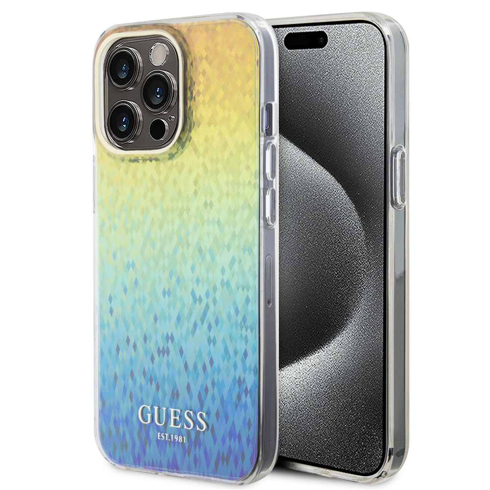 Husa pentru Apple iPhone 15 Pro, Guess, IML Faceted Mirror Disco Iridescent, Multicolor