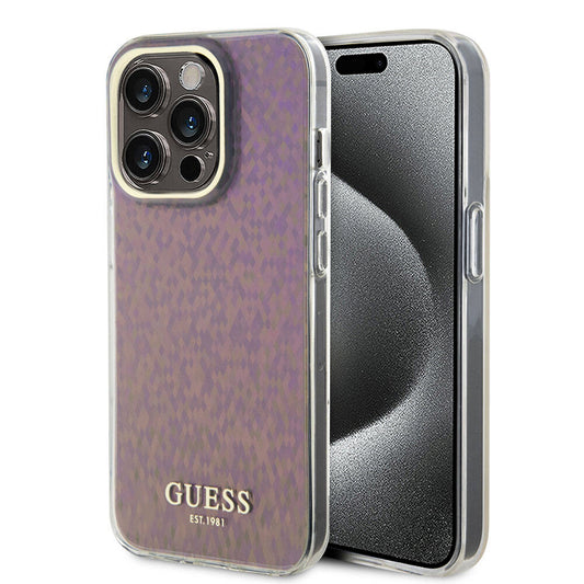 Husa pentru Apple iPhone 15 Pro, Guess, IML Faceted Mirror Disco Iridescent, Roz