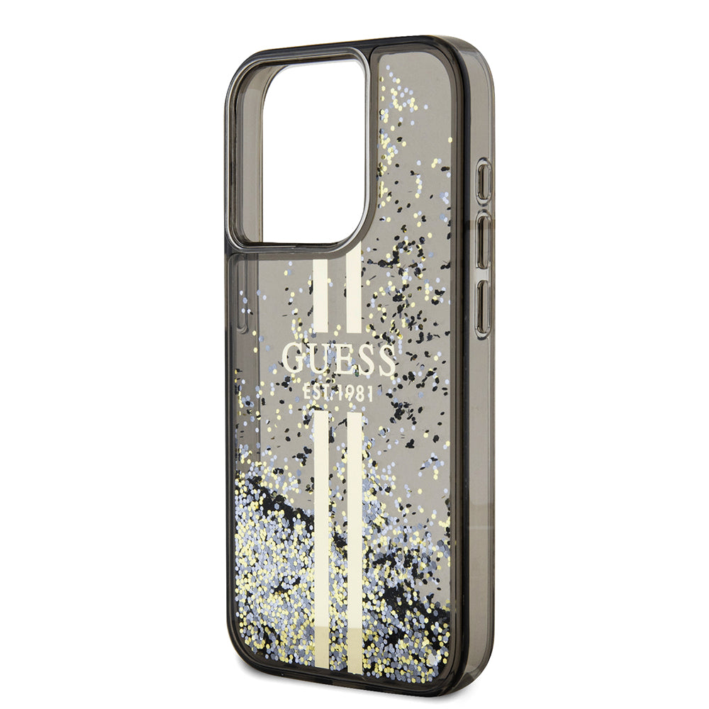 Husa pentru Apple iPhone 15 Pro, Guess, Liquid Glitter Gold Stripe, Neagra