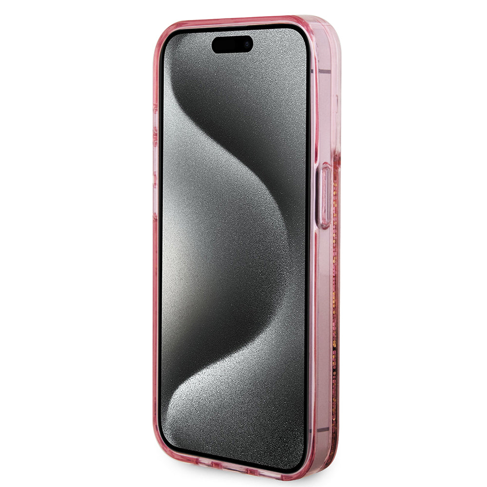 Husa pentru Apple iPhone 15 Pro, Guess, Liquid Glitter Gold Stripes, Roz