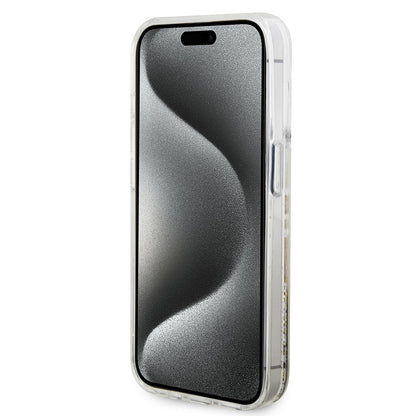 Husa pentru Apple iPhone 15 Pro, Guess, Liquid Glitter Gold Stripes, Transparenta