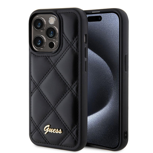 Husa pentru Apple iPhone 15 Pro, Guess, Quilted Metal Logo, Neagra