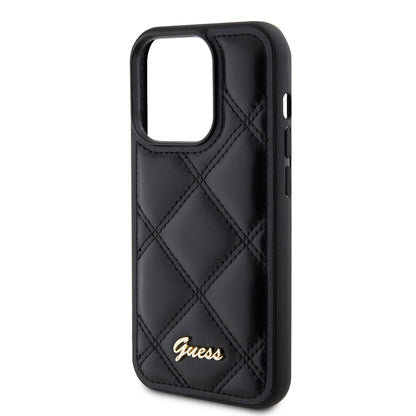 Husa pentru Apple iPhone 15 Pro, Guess, Quilted Metal Logo, Neagra