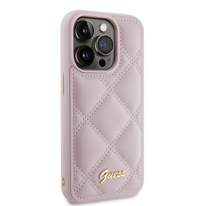 Husa pentru Apple iPhone 15 Pro, Guess, Quilted Metal Logo, Roz
